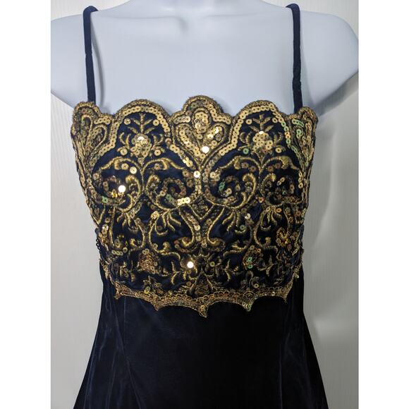 Vintage Jessica McClintok Gunne Sax Mini Dress Fit & Flare Blue Velvet Sequins - Picture 3 of 10